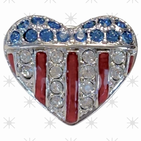 SWAROVSKI CRYSTAL Heart shape Brooch pin American flag Patriotic Beautiful Bling - Picture 1 of 10
